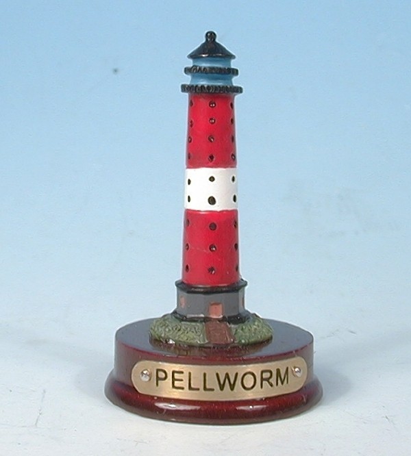 Zinn Leuchtturm Pellworm 45mm auf Basis m.Messingschild Handbemalt