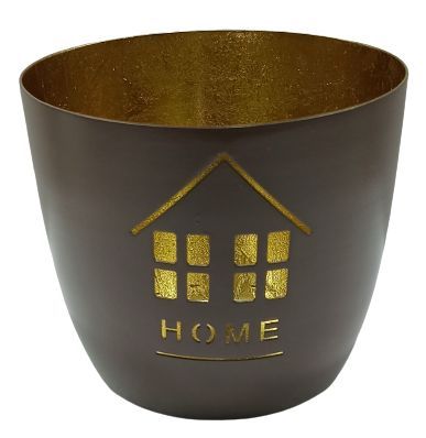 Windlicht Metall Home 8,5x10cm dunkelbraun/gold 