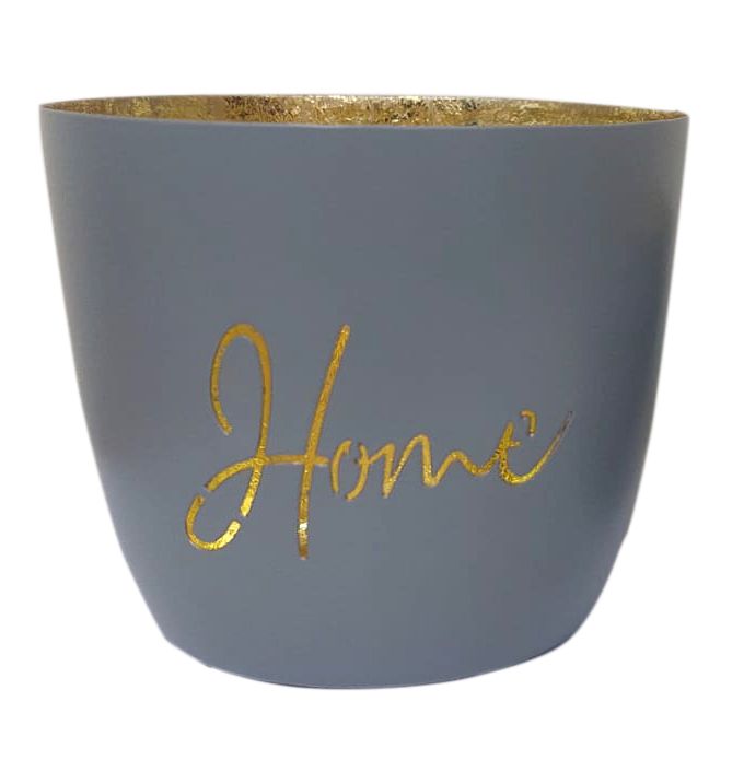 Windlicht Metall Home 8,5x10cm hellgrau/gold 